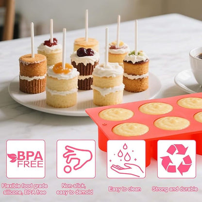 Juome Circle Cake Pop Mold Kit, 8 Cavities Cakesicle Molds Silicone with 50 Sticks & 50 Packaging Bags, Round Cake Pop Maker Supplies Accessories, Baking Tools for Home Baking Desserts - Image 6