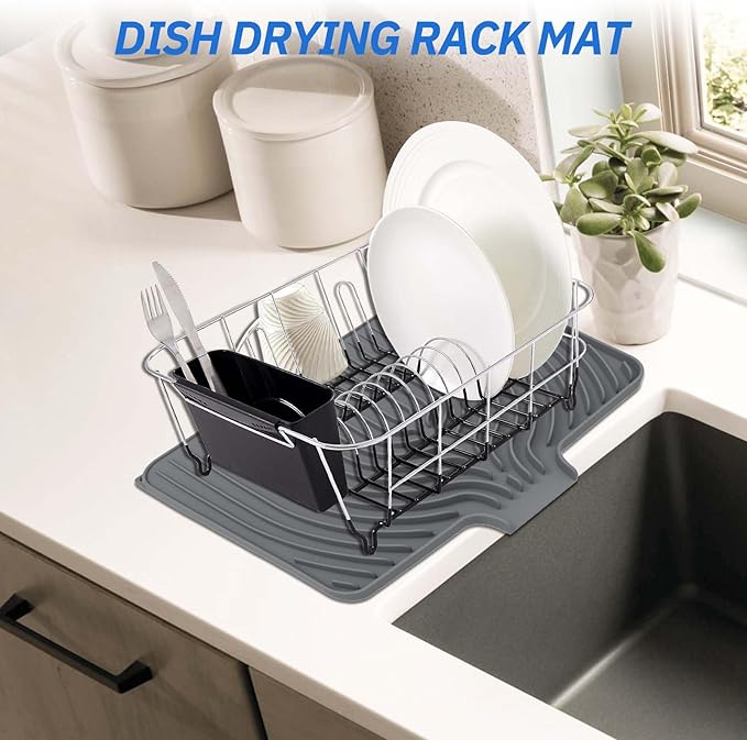 Dish Drying Mat for Kitchen Counter, with Built-in Drain Lip, 18x11.8 inch, Food-Grade Silicone, Easy Clean Pad for Countertop Protection, Heat Resistant, Easy Clean, Multi-Functional Use (Grey) - Image 5