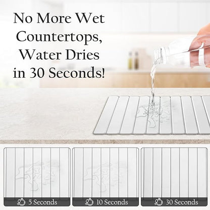 Large Stone Drying Mat for Kitchen Counter | Premium Diatomaceous Earth Coaster Set for Dishes | Non-Slip Kitchen Sink Mat | Fast-Absorbing, Eco-Friendly | 23" x 15.5" (White)