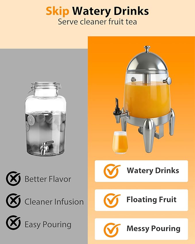 Beverage Dispenser with Stand, 3 Gallon Drink Dispenser for Parties,Events,Buffet &Self-Serve,Dual Ice Tube Core Fruit Infuser,Leakproof Spigot,Clear PC Container, Stainless Steel Lid&Base - Image 5
