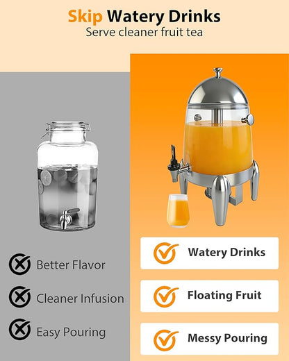 Beverage Dispenser with Stand, 3 Gallon Drink Dispenser for Parties,Events,Buffet &Self-Serve,Dual Ice Tube Core Fruit Infuser,Leakproof Spigot,Clear PC Container, Stainless Steel Lid&Base - Image 5