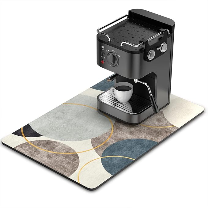 Rnivvi Coffee Mat, 16" x 24" Cute Boho Theme Coffee Bar Mats for Espresso Machine Station Accessories and Organizer, Hide Stain Rubber Backed Absorbent Dish Drying Pad for Kitchen Counter, Circle by Rnivvi