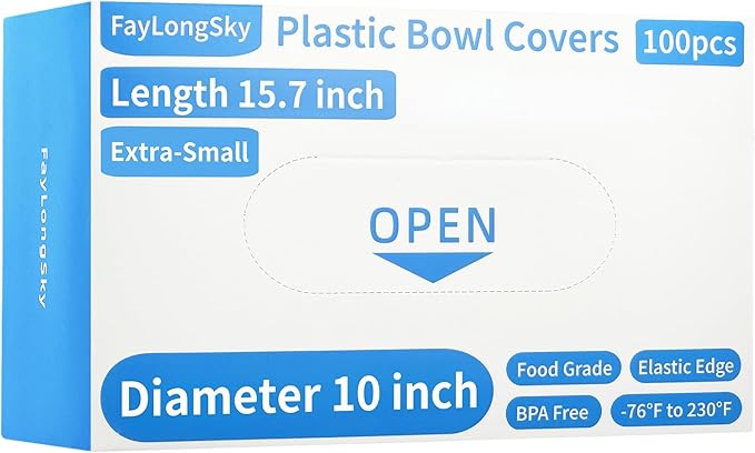 100 Boxed Bowl Covers Bread Proofing Plastic Wrap for Food Shower Caps for Sourdough Bread Baking Rising Elastic Reusable BPA Free Food Grade (Diameter 10") by FAYLONGSKY