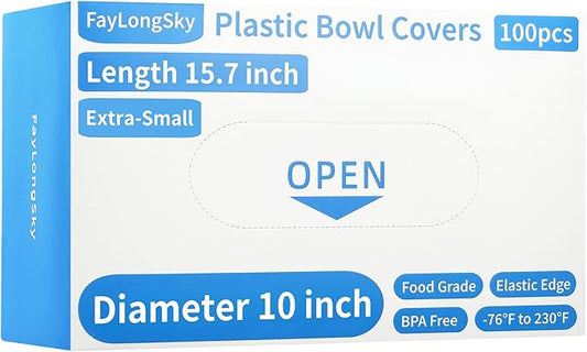 100 Boxed Bowl Covers Bread Proofing Plastic Wrap for Food Shower Caps for Sourdough Bread Baking Rising Elastic Reusable BPA Free Food Grade (Diameter 10") by FAYLONGSKY