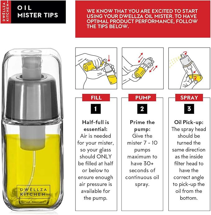 DWËLLZA KITCHEN Olive Oil Dispenser Bottle For Kitchen Set 6 oz Sprayer For Cooking and Glass 17 Oz. Cooking Pour Dispenser With Measurements for Cooking, Airfryer, Salad & BBQ - Image 2