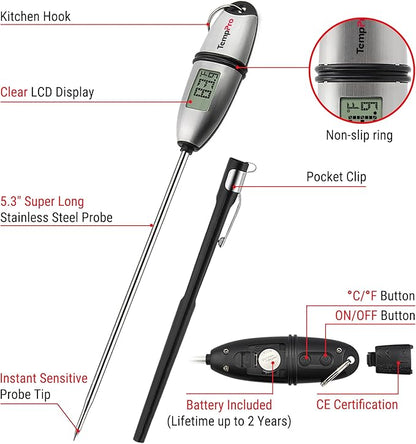 TempPro TP02S (2 Pack) Digital Food Thermometer for Cooking Bread Baking Sourdough Liquids, Meat Thermometer Digital with Super Long Probe for Kitchen BBQ Candy Making Accessory (Previously ThermoPro) - Image 8