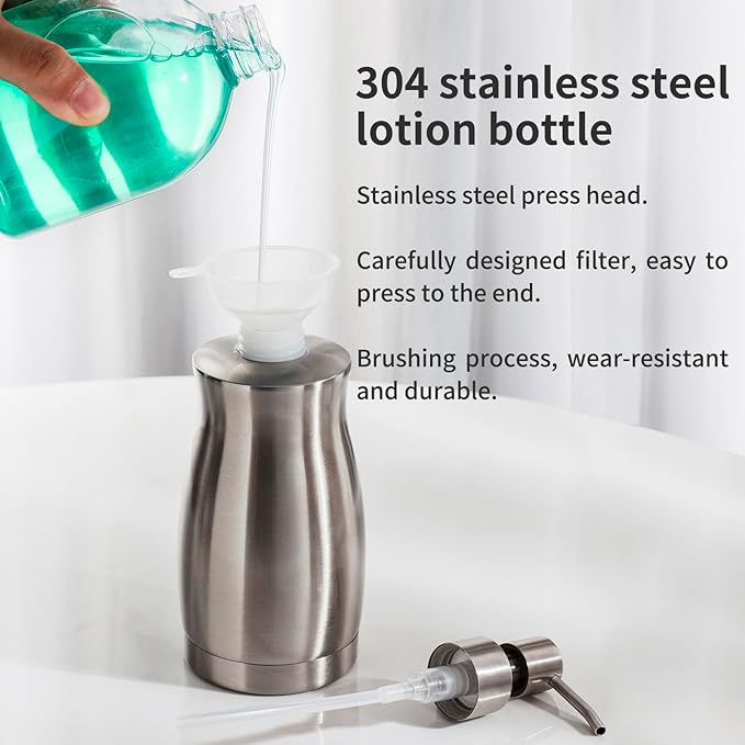 Brushed Stainless Steel Countertop Soap Dispenser Rust and Leak Resistant Hand Soap Pump with Funnel for Kitchen Countertops and Bathroom Dispensers (13.5 oz/400 ml) - Image 4
