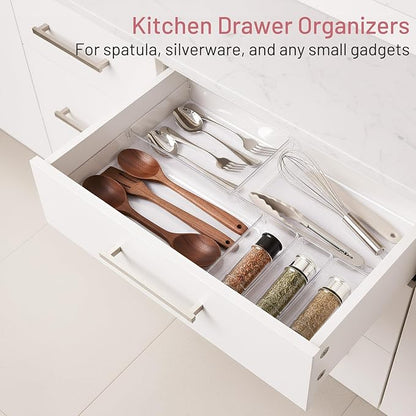 8 Pack Large Clear Plastic Drawer Organizer Bins - Acrylic Bathroom Drawer Organizer Trays - Heavy Duty Kitchen Drawer Dividers for Utensils - Non-Slip Storage Bins for Makeup, Bedroom, Office Desk - Image 6