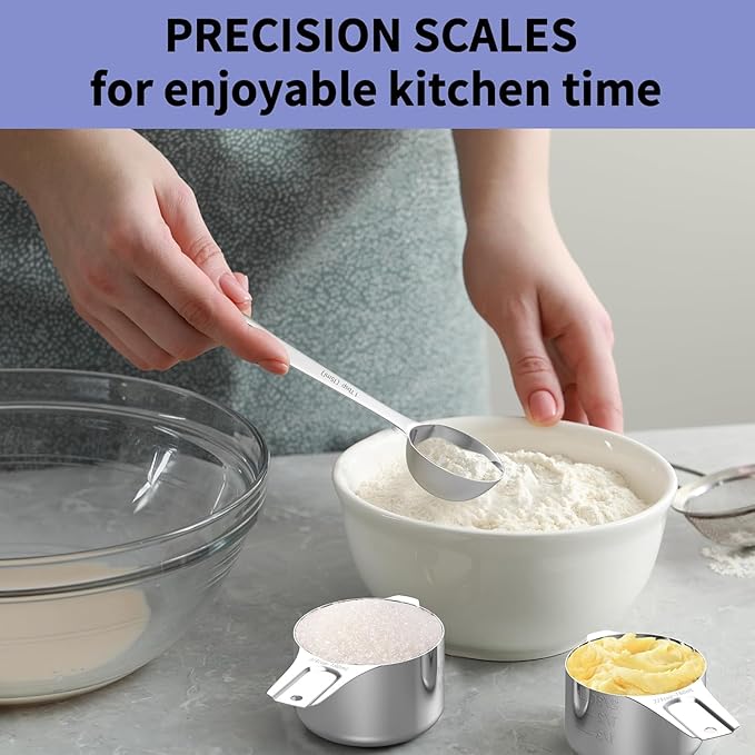 Stainless Steel Measuring Cups and Spoons Set, 6 Stainless Steel Measuring Cups, 7 Measuring Spoons & 1 Leveler, 3 Plastic Measuring Cup with 1 Measuring Conversion Chart - Image 3
