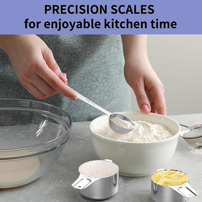 Stainless Steel Measuring Cups and Spoons Set, 6 Stainless Steel Measuring Cups, 7 Measuring Spoons & 1 Leveler, 3 Plastic Measuring Cup with 1 Measuring Conversion Chart - Image 3