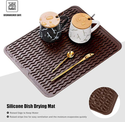 Silicone Dish Drying Mat, Non-Slip Easy Clean Sink Mat Large Heat-resistant Dish Drainer Mat for Kitchen Counter, Sink, Refrigerator or Drawer liner (16" x 12", COFFEE) - Image 3