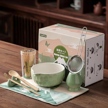 Clay&Fire Matcha Whisk Set, 9 pcs Ceramic Matcha Set, Gifts for Women,Matcha Bowl with Spout and Whisk, Matcha Kit for Matcha Lovers, Ideal Gift Christmas, Birthday, Anniversary(Pink) (Jade Green) - Image 5