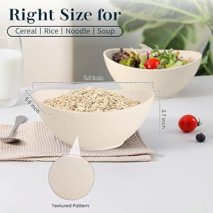 Wheat Straw Bowls Set of 4, Unbreakable Cereal Bowl 26 OZ, Microwave & Dishwasher Safe Kitchen Bowl for Ramen, Salad, Oatmeal, Rice, Plastic Bowls Reusable for Camping - Beige