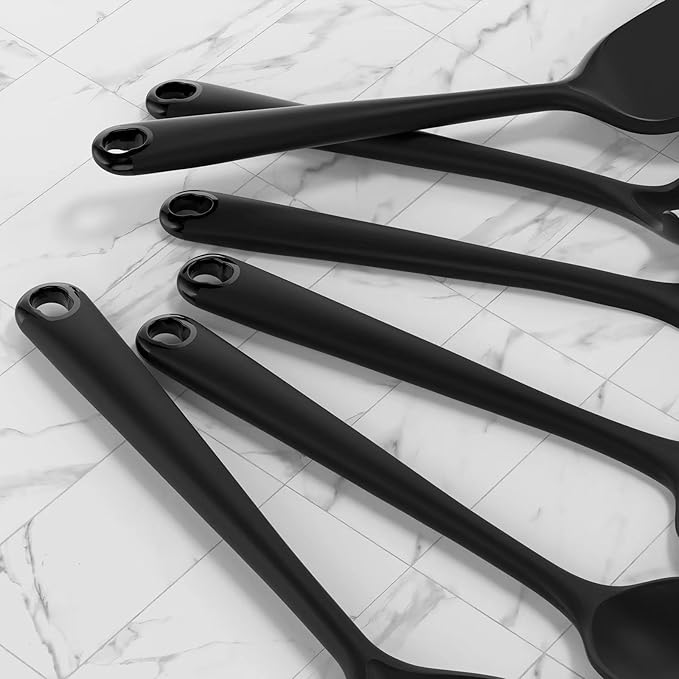 oannao Silicone Kitchen Utensils Set, 600°F Heat Resistant Silicone Cooking Utensils, Spatula, Spoon, Whisk, Tongs, Kitchen Gadgets Sets for Nonstick Cookware, Dishwasher Safe BPA Free (Black) - Image 8