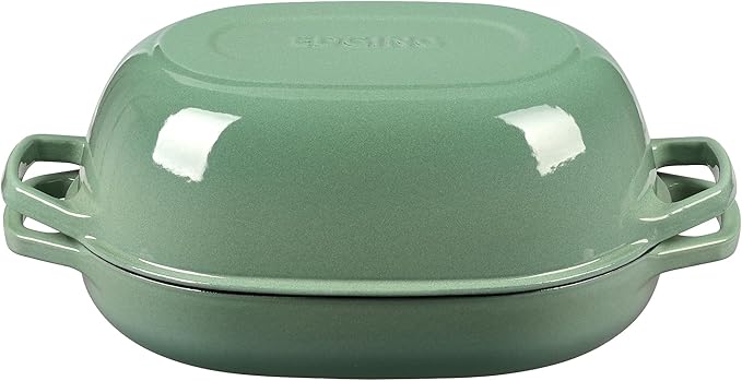 EDGING CASTING Enameled Cast Iron Oval Dutch Oven Pot with Lid, Dutch Oven for Sourdough Bread Baking, Bread Oven, Bread Dutch Oven, Oval Bread Pan, 7qt, Sage Green