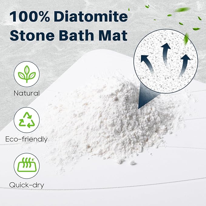 Closefriend Diatomaceous Earth Stone Bath Mat, Quick Dry Non-Slip Super Absorbent Diatomite Stone Mats for Bathroom (White 1 Pack)