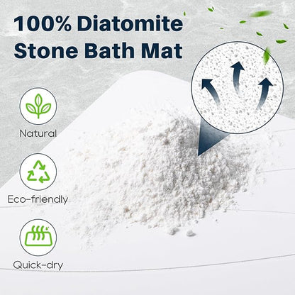 Closefriend Diatomaceous Earth Stone Bath Mat, Quick Dry Non-Slip Super Absorbent Diatomite Stone Mats for Bathroom (White 1 Pack)