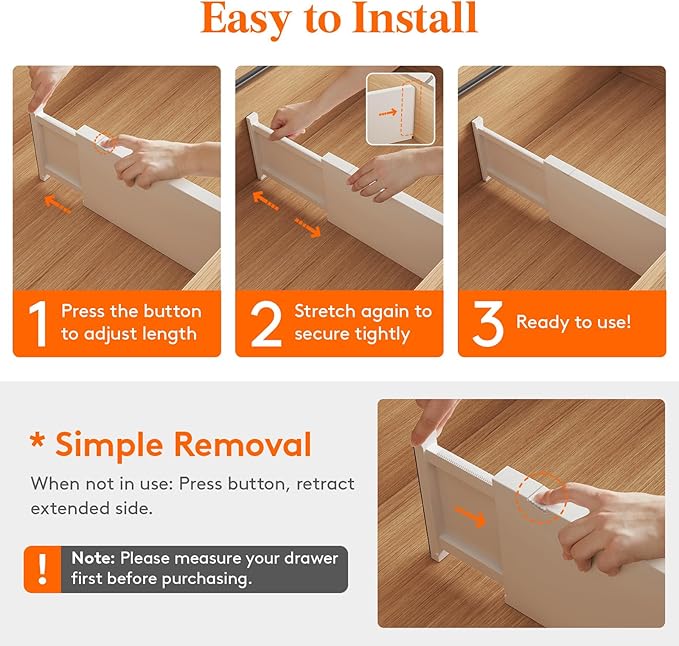 Lifewit 16 Pack 6" High Drawer Dividers 34-56cm/13.5-22" Adjustable Drawer Organizer for Clothes/Utensils, Expandable Drawer Separator in Dresser/Kitchen/Bedroom/Office Organization & Storage White - Image 7
