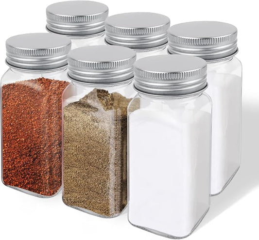 ZUFECY 4oz Glass Spice Bottles with Shaker Lids, Restaurant & Home Kitchen Storage | Square Air-Tight Containers for Spices, Salt, Pepper (Set of 6, 120ml)​ by ZUFECY