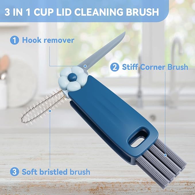 3 in 1 Cup Lid Gap Cleaning Brush Set, Multifunctional Bottle Cleaning Brush, Cup Lid Gap Cleaner, Home Kitchen Crevice Cleaning Brush Tools (Black+Blue+Green) - Image 4