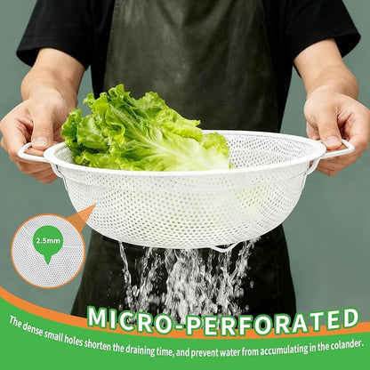 Colander Set with White Coating, Stainless Steel Micro-Perforated Colanders Strainers for Draining Rinsing Washing, Ideal for Vegetables Fruits, Heavy Duty & Dishwasher Safe - Image 4