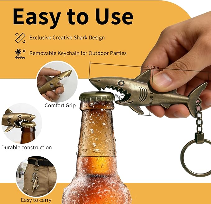 Cool Shark Bottle Opener Keychain, Vintage Zinc Alloy Beer Opener, Portable Key Ring, Beach Bar Decor, Ideal Gift for Father's Day, Christmas, Dad, Husband, Boyfriend, Grandpa