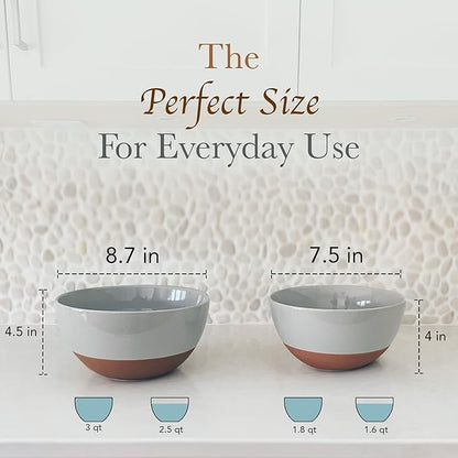 Mora Ceramic Large Mixing Bowls - Set of 2 Nesting Bowls for Cooking, Serving, Popcorn, Salad etc - Microwavable Kitchen Stoneware, Oven, Microwave and Dishwasher Safe - Extra Big 2.5 & 1.6 Qt - Grey - Image 2