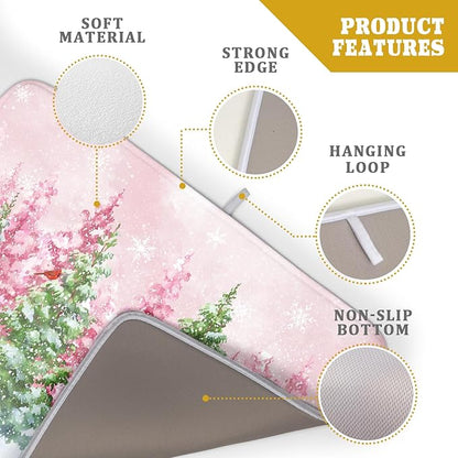 Winter Dish Drying Mats for Kitchen Counter Watercolor Forest Decoration Coffee Mat for Holiday Decor - Image 4