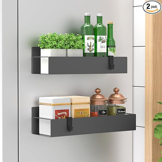 HuggieGems 2 Pack Magnetic Spice Storage Rack Organizer for Refrigerator and Oven, Dark Gray Fridge Organizers and Storage by HuggieGems