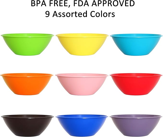 Youngever 9 Pack 3000ML Re-usable Plastic Mixing and Serving Bowls, Popcorn Bowls, Salad Bowls, Chip and Dip Serving Bowls, in 9 Colors (Rainbow) - Image 3