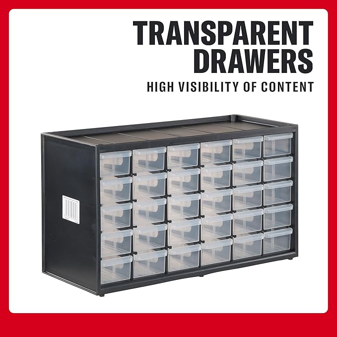 CRAFTSMAN Storage Organizer, 30 Small Drawer Modular Storage System, Easily Stackable, Plastic, Black, White (CMST40730) - Image 4