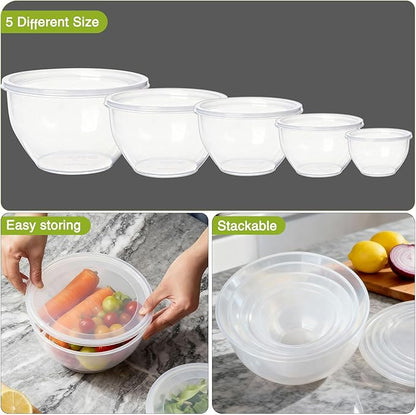 Greentainer Plastic Mixing Bowls with Lids Set for Kitchen, 5 Set Nesting Bowls for Mixing, Baking, Prepping, Cooking and Serving Food, Mixing Bowls Dishwasher, Microwave Safe - Image 5