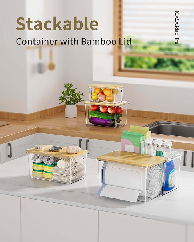 iCASA Trash Bag Dispenser Holder - 3 in 1 Acrylic Plastic Garbage Bag Pantry Organizer, Clear Large Laundry Pods Container with Lid, Stackable Under Sink Kitchen Laundry Room Organization and Storage - Image 6