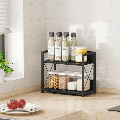 Giikin Kitchen Counter Shelf, 2 Tier Kitchen Spice Rack Organizer for Countertop, Wood Coffee Bar Organizer for Home (Black, S) - Image 5