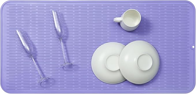 MicoYang Silicone Dish Drying Mat for Multiple Usage,Easy clean,Eco-friendly,Heat-resistant Silicone Mat for Kitchen Counter or Sink,Refrigerator or Drawer Liner Light Purple 5XL 36inches x 18inches - Image 5