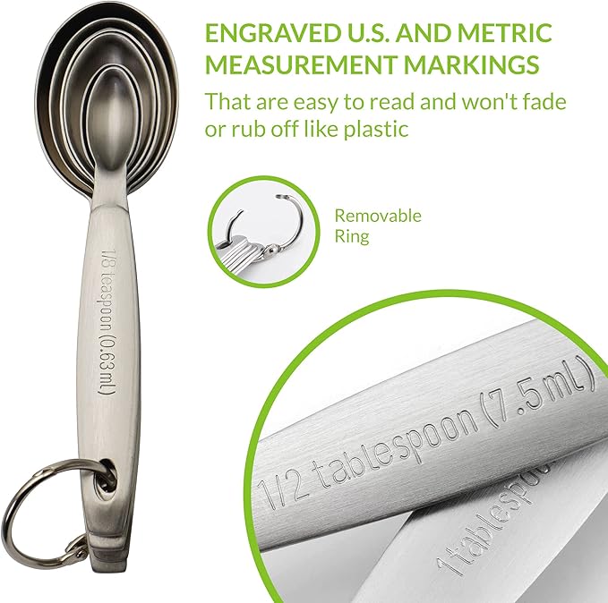 Spring Chef Stainless Steel Measuring Spoons Set of 7, Oval Metal Teaspoon & Tablespoon Measuring Spoons - Nesting Kitchen Gadgets For Baking & Cooking, Dual Measurements - Dry & Liquid Ingredients - Image 3