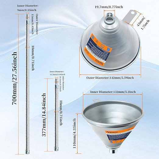 3Pcs 14.84" & 27.56" Steel Bendable Spout Funnel with Filter & Long/Short Hoses for All Automotive Oils, Flexible Long Funnels for Automotive Use for Transmission Fluid, Diesel Fuel, and Other Liquids - Image 3