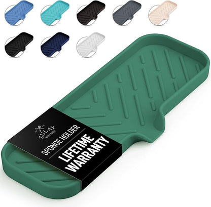 Zulay Kitchen Large Silicone Sponge Holder (12x4) – Flexible Sink Organizer Tray for Kitchen & Bathroom – Multipurpose Soap Dish for Sponges, Makeup, Trinkets & More (Pine Green) by ZulayKitchen