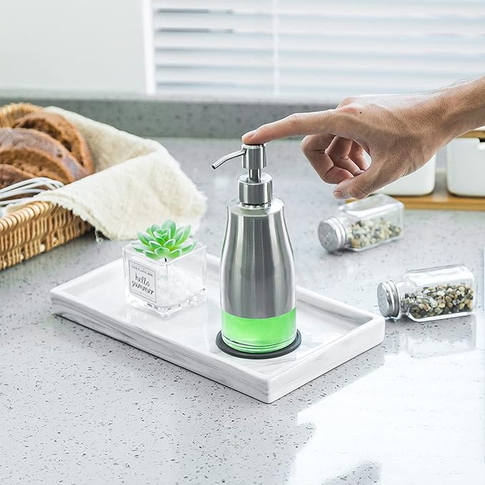 Gaussra Soap Dispenser with Coaster and Stickers, Brushed Nickel Stainless Steel Case Glass Liner Hand Pump Dispenser, Refillable Liquid Hand Soap Dispenser for Bathroom & Kitchen (11OZ / 320ML) - Image 2