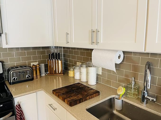 UREZORGEAR 2nd Gen Paper Towel Holder Under Cabinet No Drilling, [More Sturdy] Self Adhesive or Drilling Paper Towel Holder Wall Mount for Kitchen,RV [Fit Mega Paper Towel Roll] SUS304 Stainless Steel - Image 9