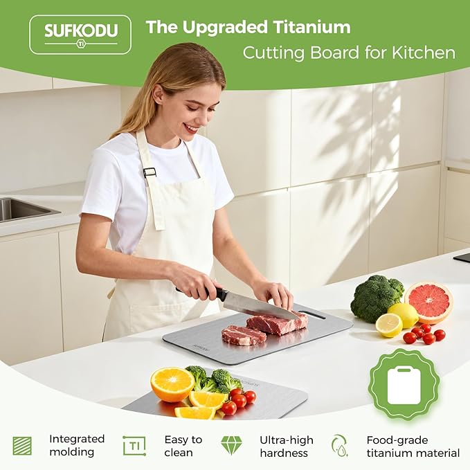 Titanium Cutting Board, 100% Pure Titanium Cutting Boards for Kitchen, Double-sided Titanium Cutting Boards,Separate Raw and Cooked Food Areas,Non-Toxic,Dishwasher Safe 13”L × 8”W - Image 2
