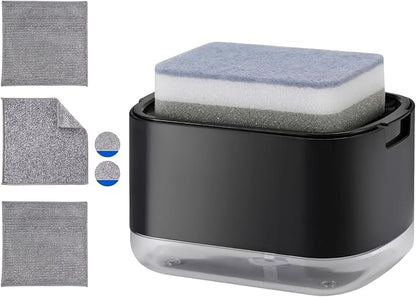 Kitchen Dish Soap Dispenser with Sponge Holder, 5-in-1 Countertop Soap Pump Dispenser, Soap Dispenser for Kitchen Sink with 3-Packs Wire Dishwashing Rag by Unknown