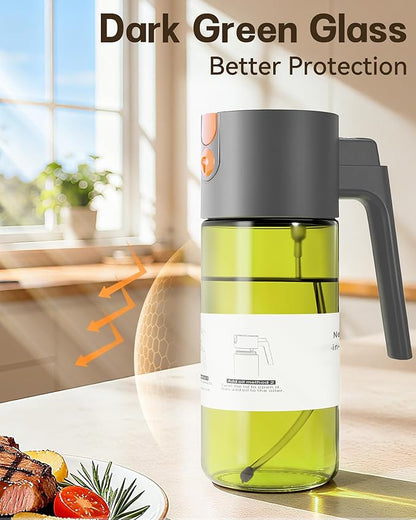 OURCABECUE Upgrade 2 in 1 Oil Sprayer for Cooking, 17oz Light-Blocking Glass Olive Oil Dispenser Bottle for Kitchen,Food-Grade Oil Mister with 8 Stickers for Salad, Frying (Green Bottle-Grey Gap) - Image 6