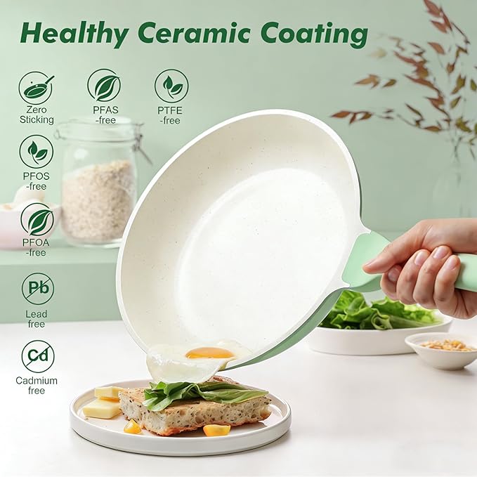 SENSARTE Nonstick Ceramic Frying Pan Skillet, 8 Inch Omelet Pan, Healthy Non Toxic Chef Pan, Induction Egg Pan with Heat Resistant Handle, Dishwasher Safe, PFAS-Free, Green - Image 2