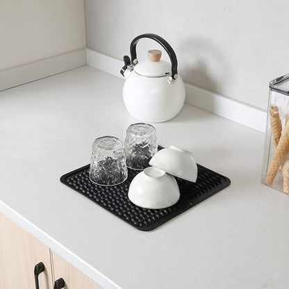 MicoYang Silicone Dish Drying Mat for Multiple Usage,Easy clean,Eco-friendly,Heat-resistant Silicone Mat for Kitchen Counter or Sink,Refrigerator or Drawer liner Black M 12 inches x 12 inches - Image 5