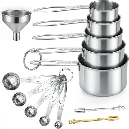 13PCS Stainless Steel Measuring Cups and Spoons Set with Funnel, Stackable Metal Measuring Cup and Spoon Set for Baking Cooking, Dishwasher Safe Kitchen Tools with for Dry & Liquid Ingredients by CreateHarmonyWithYourPet