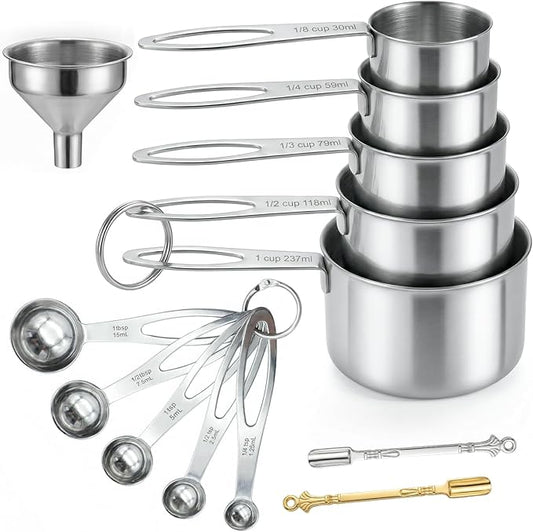 13PCS Stainless Steel Measuring Cups and Spoons Set with Funnel, Stackable Metal Measuring Cup and Spoon Set for Baking Cooking, Dishwasher Safe Kitchen Tools with for Dry & Liquid Ingredients by CreateHarmonyWithYourPet