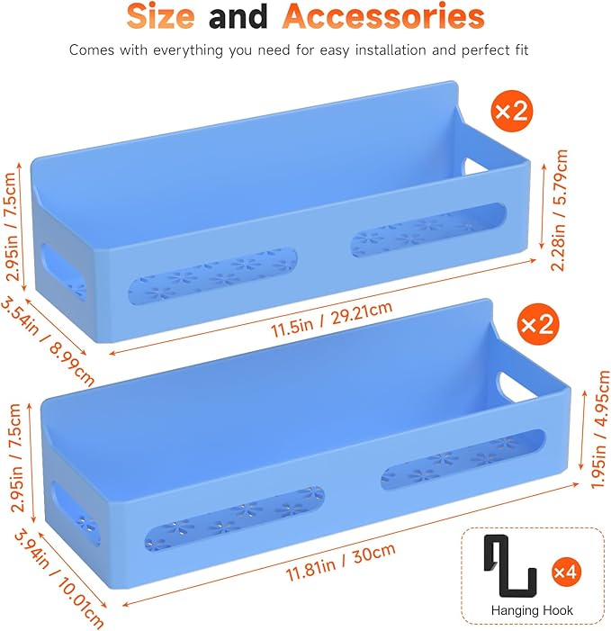 Sevenblue 4 Pack Strong Magnetic Spice Rack for Refrigerator, Multipurpose Magnetic Shelf for Fridge with 4 Hooks for kitchen and Bathroom Organization, Blue - Image 7