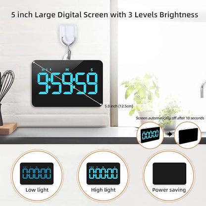 Rechargeable Digital Kitchen Timer for Cooking, Magnetic Timers with Countdown/up, Kids Timer with 5”LED Display 3 Brightness 4 Volume Adjustable for Classroom/Office/Home/Work/Fitness/Game（Blue） - Image 3