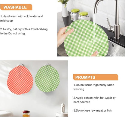 Reusable Bowl Covers for Bread Proofing（2 Large）- Cotton Beeswax Bowl Covers Reusable with Elastic Rim, Sourdough Bowl Cover for Food Storage and Food Preservation (10INCH) (checkered)